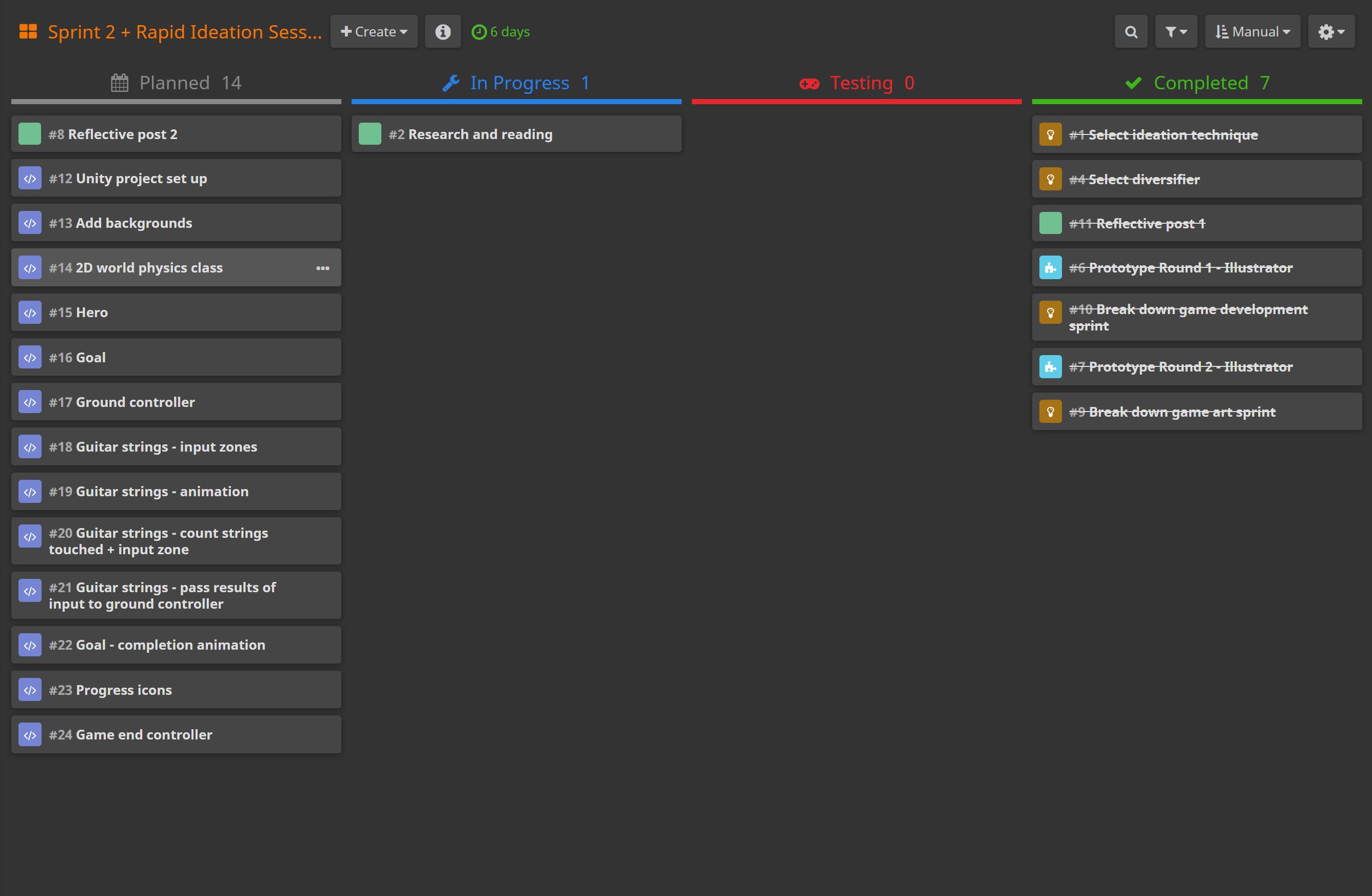 Figure 5: Hacknplan Kanban Board (Sam Vestby-Clarke, 2021)